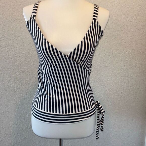 J Crew Striped faux wrap side tie halter tank top XS blue/white nautical - Picture 2 of 7